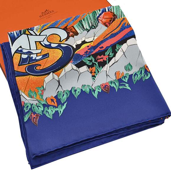 HERMES Blue Silk Scarf - Picture 5 of 5